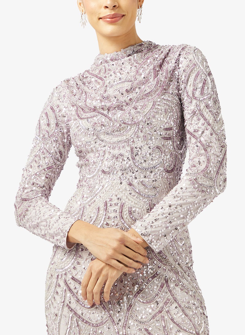 MARYISA Long Sleeve Sequin Maxi Dress - Image 3